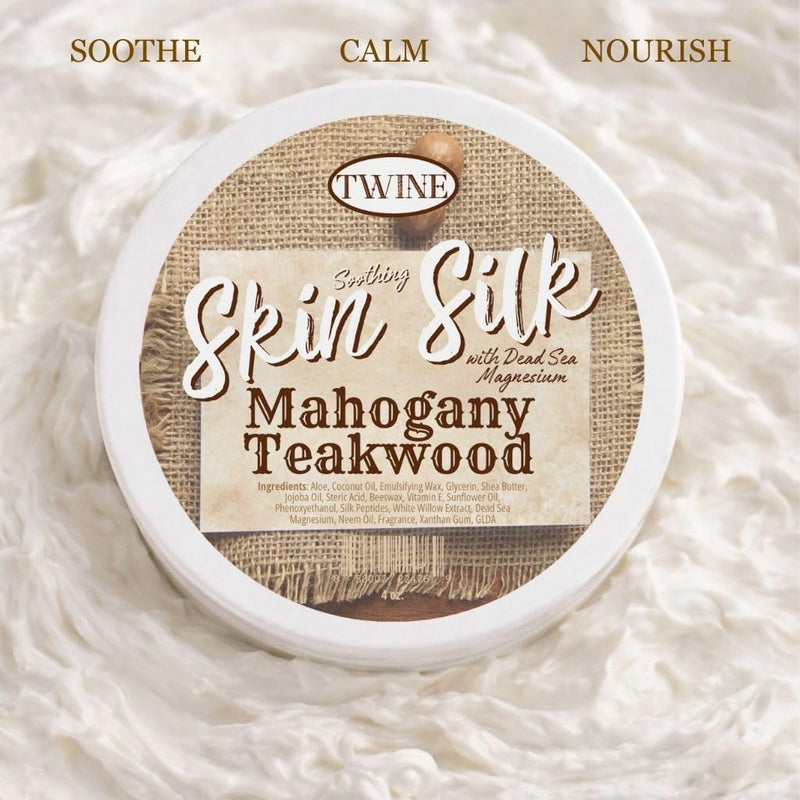 TWINE Silk Peptides + Magnesium Moisturizing Body Butter - Deep Hydration Whipped Moisturizer with Shea Butter and Coconut Oil - Mahogany Teakwood Skin Silk- 4 oz