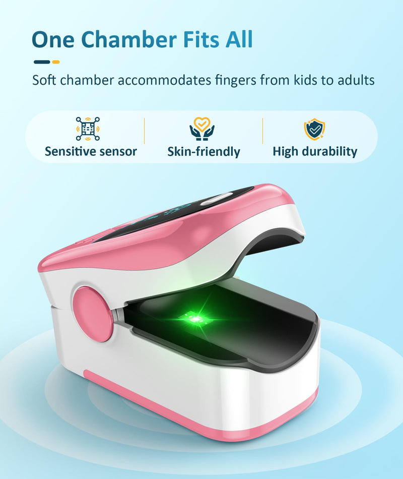 Fingertip Pulse Oximeter with Fast & High-precision SpO2 Measurement, Blood Oxygen Saturation & Pulse Rate Monitoring, OLED Screen with Large Fonts (Pink)