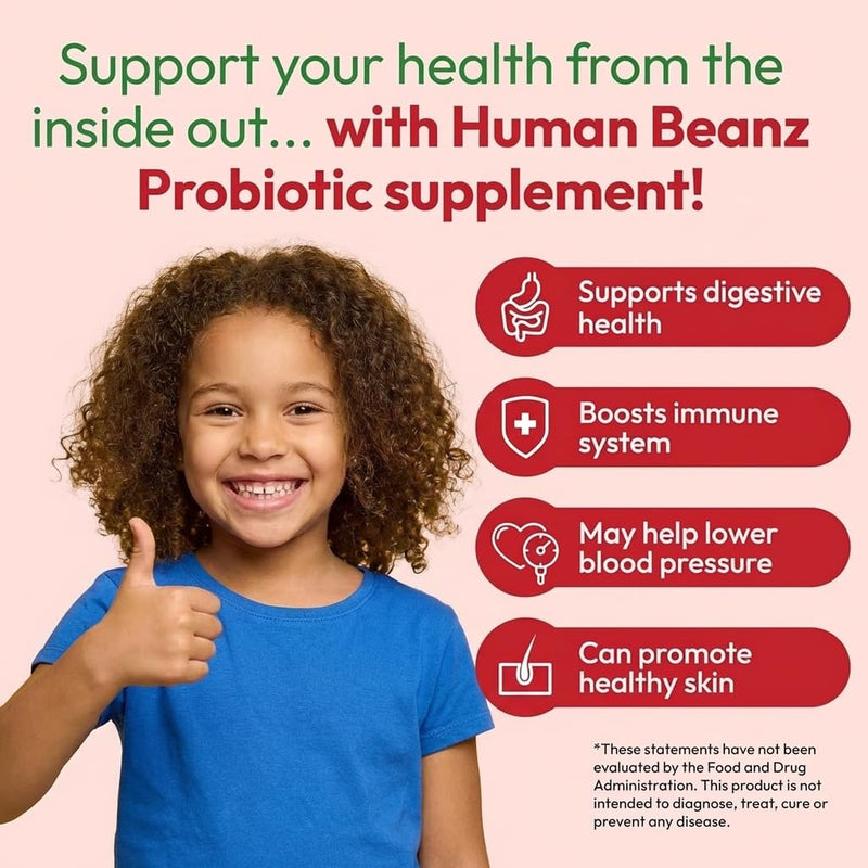 Human Beanz Probiotic Jelly Bean Gummies, Kids, 120 Strawberry Blast | Digestive Health, Nutritional Vegetarian Supplement, Kosher, Strawberry Blast Jelly Beans, Simple Daily Use, Great Value 1 Count (Pack of 120)