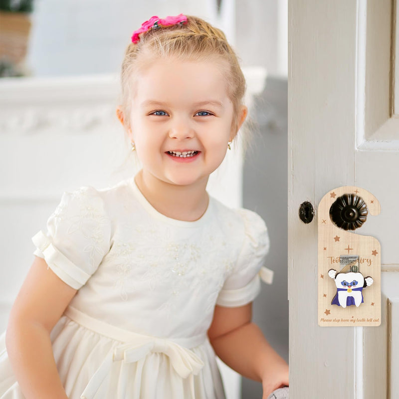 [Australia] - Tooth Door Hanger with Money Holder, Wooden Tooth Door Holder Tooth Keepsake Box Cute 3D Lost Teeth Pickup Box for Kids Room Decor Encourage Gift(Dark Blue) 