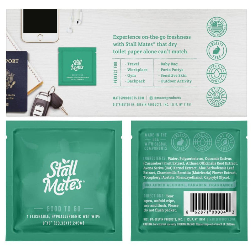 [Australia] - Stall Mates Wipes - Flushable Wipes | Individually Wrapped | Travel Friendly | Unscented with Vitamin-E & Aloe | (30 on-the-go singles) 30 Count (Pack of 1) 