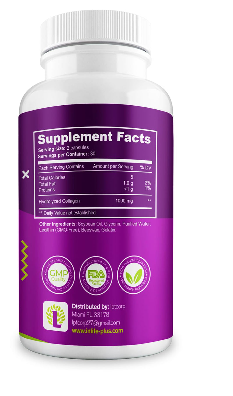 Hydrolyzed Collagen Peptides (60 Count), 1,000mg Per Serving, Beauty Joint and Anti Aging Support for Hair Skin Nails Bones and Joints, Collagen for Women and Men (30-Day Supply) (1)