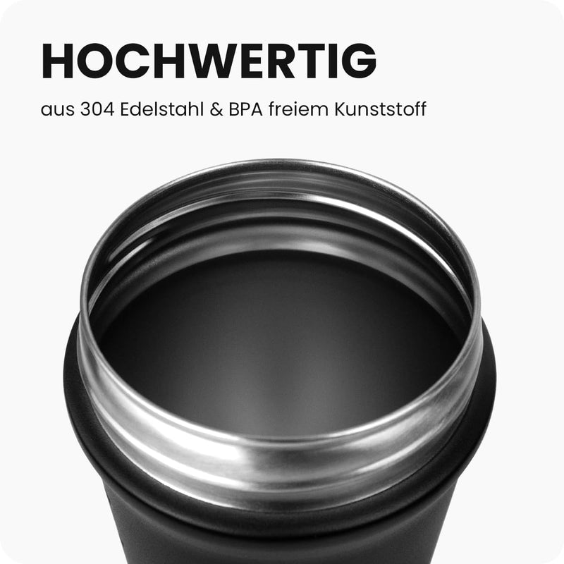 [Australia] - ShakeNext® stainless steel shaker [NEW INTRODUCTION] - Drinking bottle with mix ball 700ml, fitness shaker and protein shaker with leak-proof pressure cap, patented design (black) black 