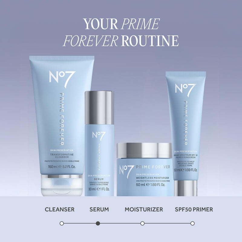No7 Prime Forever Skin Preservation Face Serum, Hyaluronic Acid, 1 oz | Rice Protein, Vitamin C & E, 100 Hour Hydration, Plumps and Smooths Fine Lines, Fragrance-Free for All Skin Types