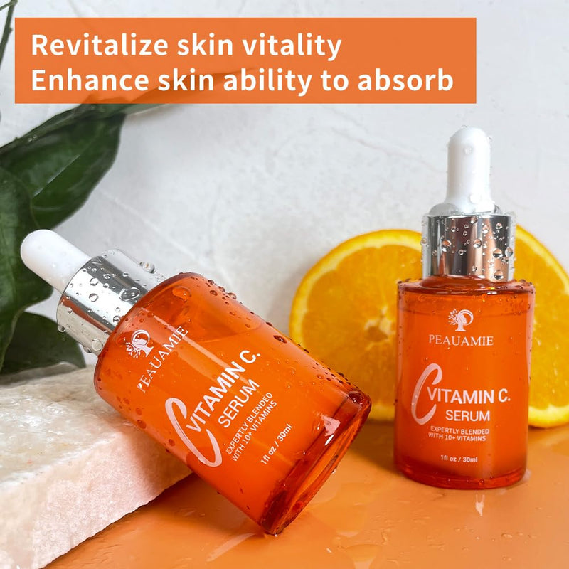 Peauamie Vitamin C Serum for Face Anti Aging with 2% Hyaluronic Acid and 1% Retinol Ferulic Acid,Moisturizer for Fine Lines and Wrinkles 1 Fl Oz x 2 Pack 1 Fl Oz (Pack of 2)