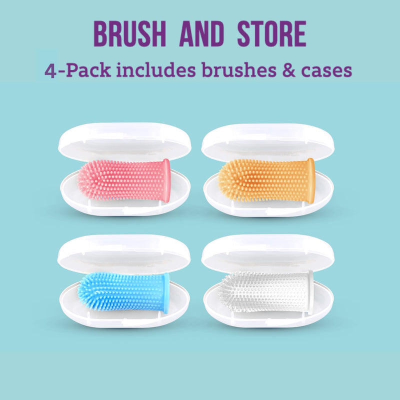 [Australia] - Baby Toothbrush, 360 Degree Bristle Silicone Finger Toothbrush 6 to 12 Months, and Toddler Toothbrushes 1-2, Set of 4 – Multi Colors Multi-colors 