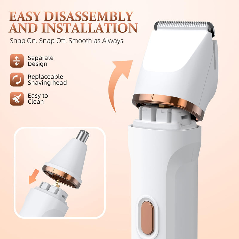[Australia] - 5-in-1 Bikini Trimmer for Women, IPX7 Waterproof Electric Razors Shaver, Cordless Body Hair Trimmer, Facial & Pubic Hair Removal, Ceramic Blade (White) A-white 