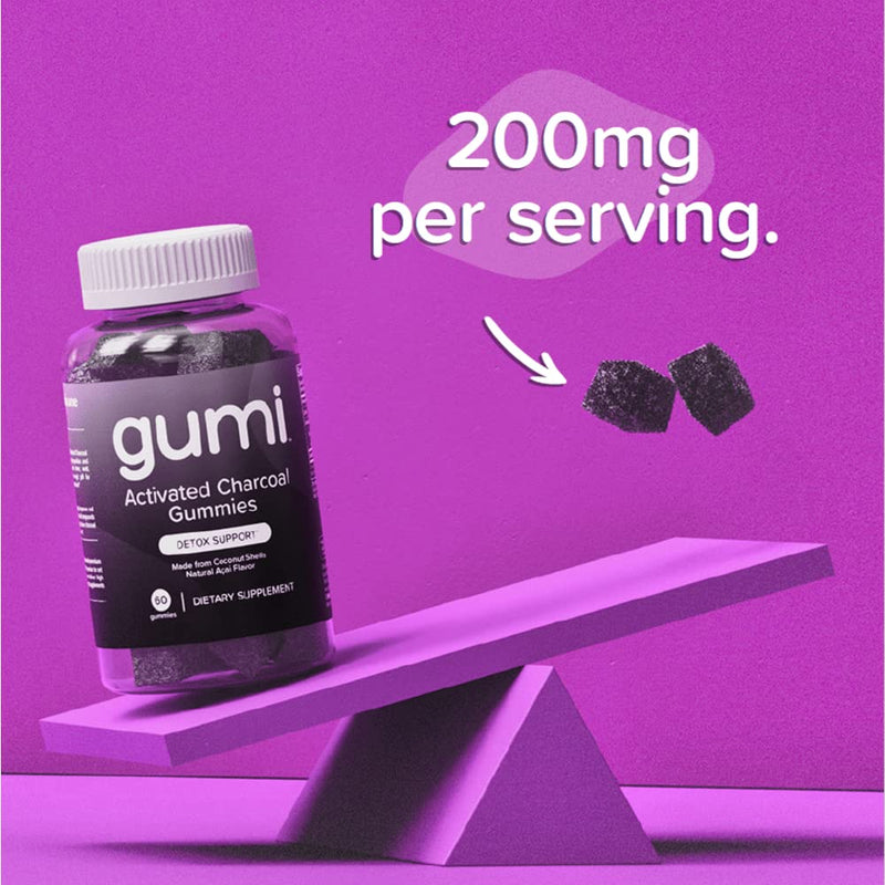 [Australia] - gumi Nutrition Coconut Activated Charcoal Gummies - Charcoal Supplements for Detox, Oral Health & Gut Health - 200mg Gummy Vitamin - Gluten Free, Vegan & Non GMO - Natural Açaí Flavor (60 Count) 
