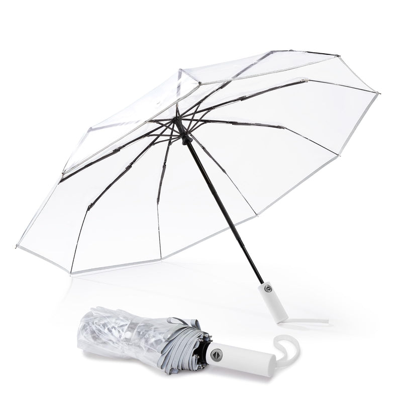 G4Free Clear Umbrella 42 inch foldable compact umbrella + 52 inch Bubble J Hook stick Umbrella