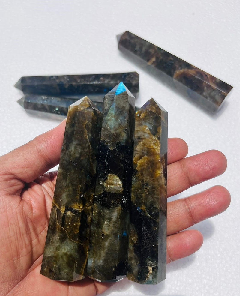 3Pcs Set Flashy Labradorite Point, Labradorite Obelisk, Labradorite Tower, Labradorite Crystal Point, Crystal Labradorite Wand, 3-4inches
