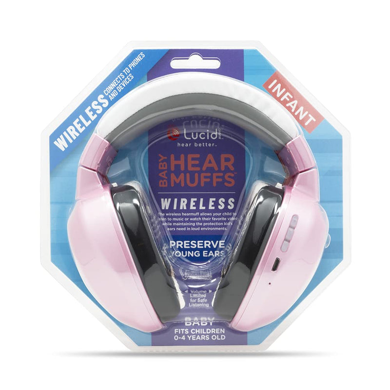 [Australia] - Lucid Audio Bluetooth HearMuffs for Infant/Toddler - Hearing Protection Ear Muffs for Infant/Toddler 0-4 Years Old - (Pink) 