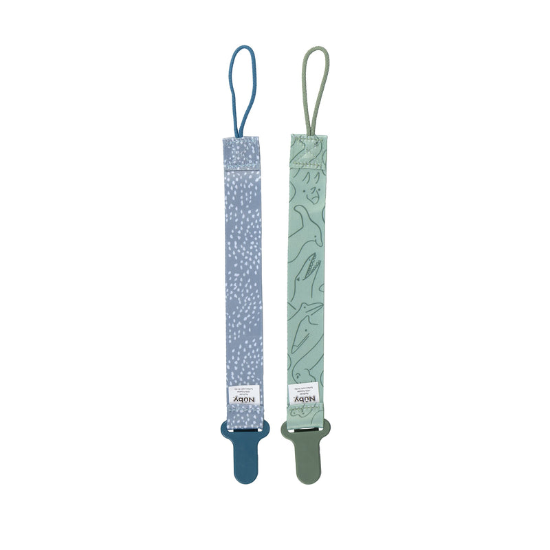 [Australia] - Nuby Pacifinder Pacifier Clip, 2 Pack Pacifier Holder for Boy, Blue Dots and Green Dino 