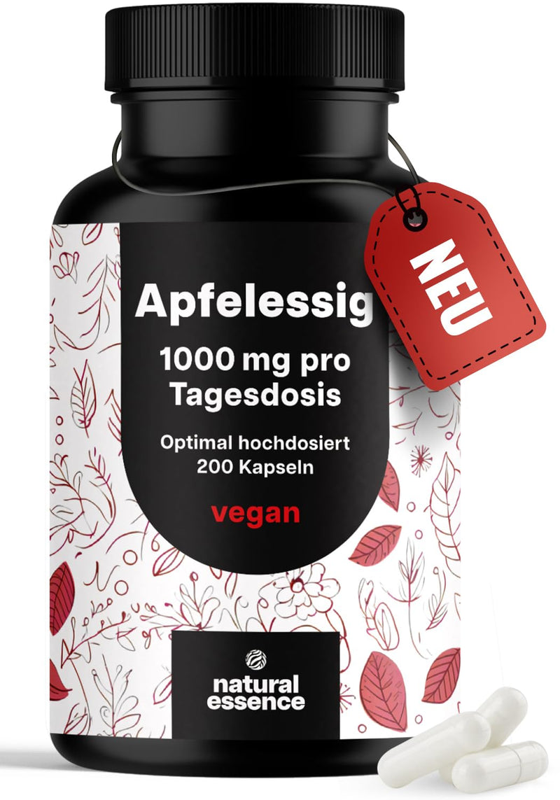 [Australia] - Apple Cider Vinegar Capsules - 200 Capsules High Dose - 1000mg per Serving - Metabolism Apple Cider Vinegar Capsules, Apple Cider Vinegar Tablets - Vegan and Originally Produced in Germany 