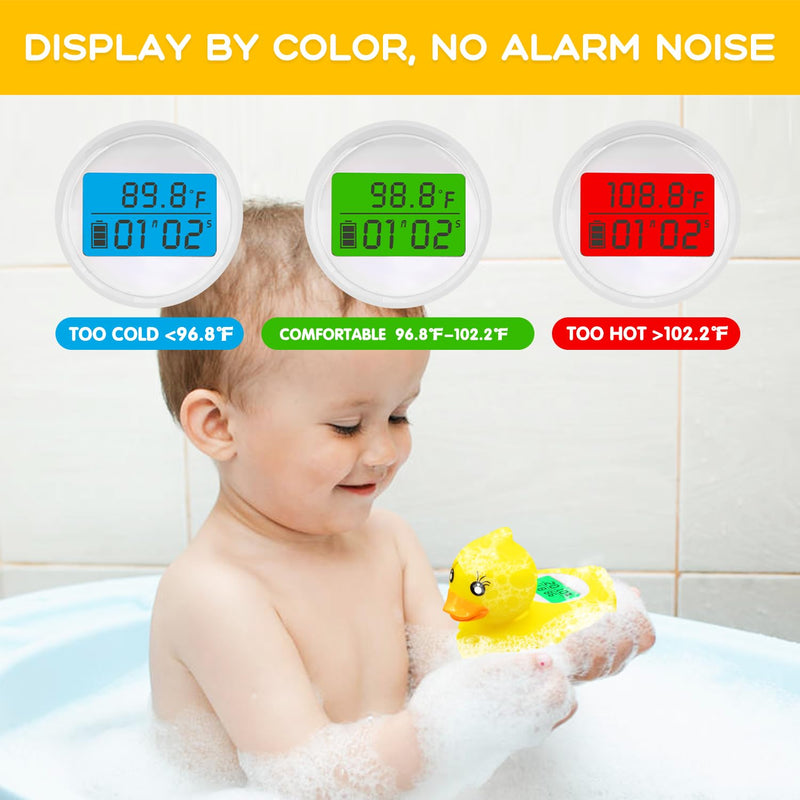 Baby Bath Tub Water Thermometer - (Upgraded Version) Digital Water Temperature Thermometer & Room Thermometer, Duck Floating Toy for Infant Toddler Bathtub Pool with Temperature Warning