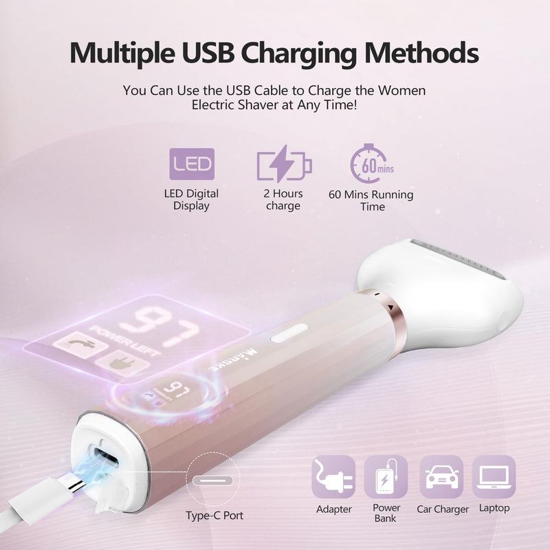 [Australia] - Electric Razors Shavers for Women, Bikini Trimmer 5 in 1 Lady Electric Shaver Razor Wet/Dry Face Razors for Face Nose Eyebrow Arms Armpit Legs Pubic Hair Area Painless Facial Hair Removal for Women Gold 