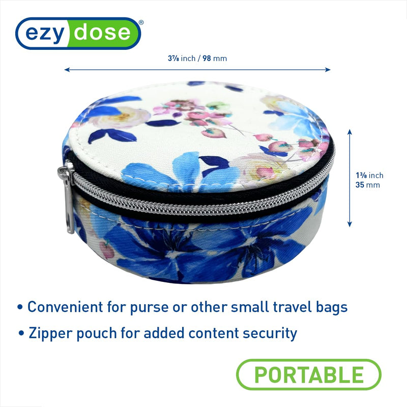 Ezy Dose Travel Pill Organizer with Built-in Mirror, Zipper Flower Case | Compact and Portable Medication Case for Daily Vitamins, Pills, and Medicine, Ideal for Travel and On-The-Go Use Small Mirrored Case