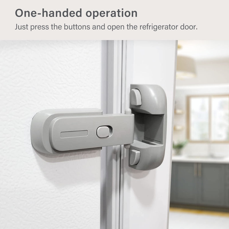 [Australia] - One-handed Operation Fridge Lock Child Proof, Refrigerator/Fridge/Freezer Latches to Keep Door Closed, 3M VHB Tape, No Tools Need, Grey, by Heart of Tafiti 