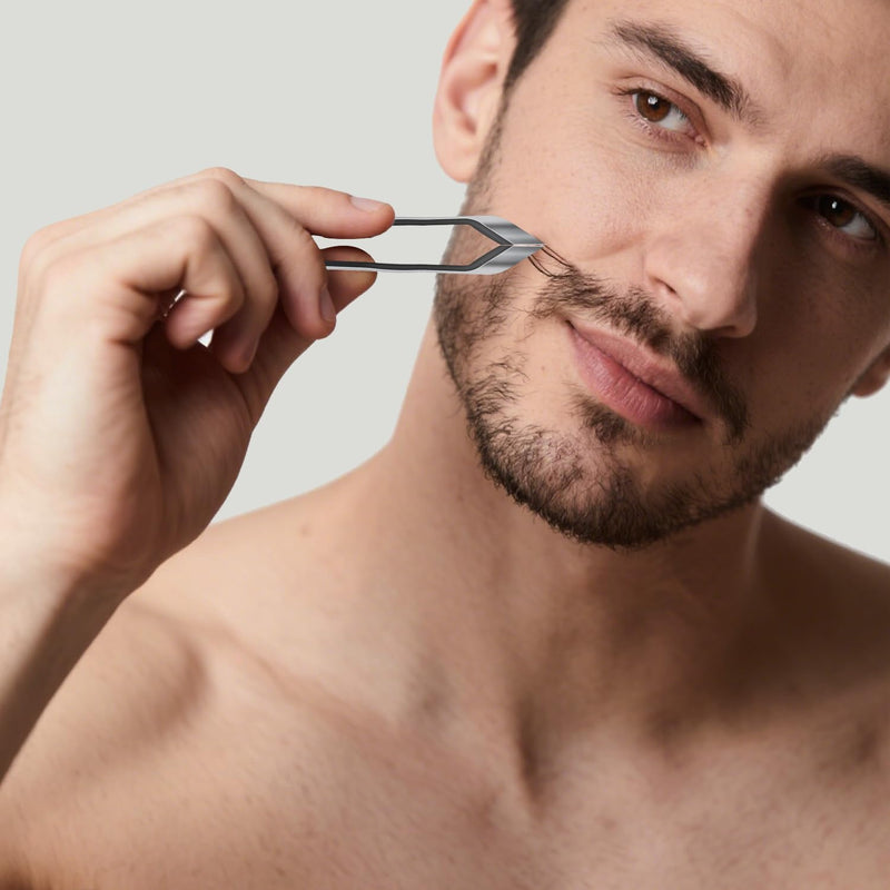 Tweezers for Men & Women Facial Hair Precision Eyebrow & Precise Beard Chin Hair Remover (18mm/0.71“ Wide) Professional-Grade Stainless Steel Slant Tip Tweezers with Leather Case