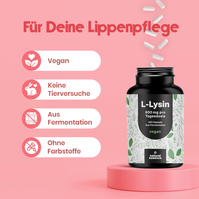 [Australia] - High-dose L-lysine - 400 capsules - 800 mg of pure L lysine per serving - From plant-based fermentation - Lysine capsules popular with herpes - Vegan and original produced in Germany 