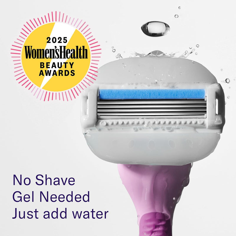 [Australia] - Flamingo Moisture Plus Women's Razor Set - No Shave Gel Needed - Razor Handle, 4 Blade Refills, Shower Holder - Fig 4 Count (Pack of 1) 