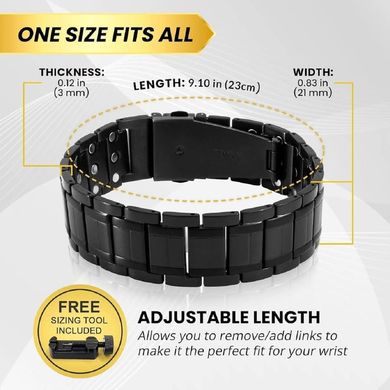 [Australia] - MagnetRX¬Æ 3X Strength Magnetic Bracelets for Men ‚Äì Effective Titanium Mens Magnetic Bracelet ‚Äì Premium Fold‚Äìover Clasp & Adjustable Length with Sizing Tool & Gift Box (Black) Black (3X Strength) 