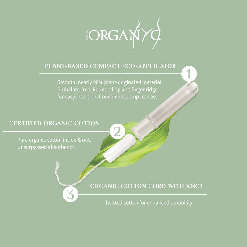 Organyc 100% Certified Organic Cotton Tampons, Plant-Based Eco-Applicator, Super Flow, 16 Count