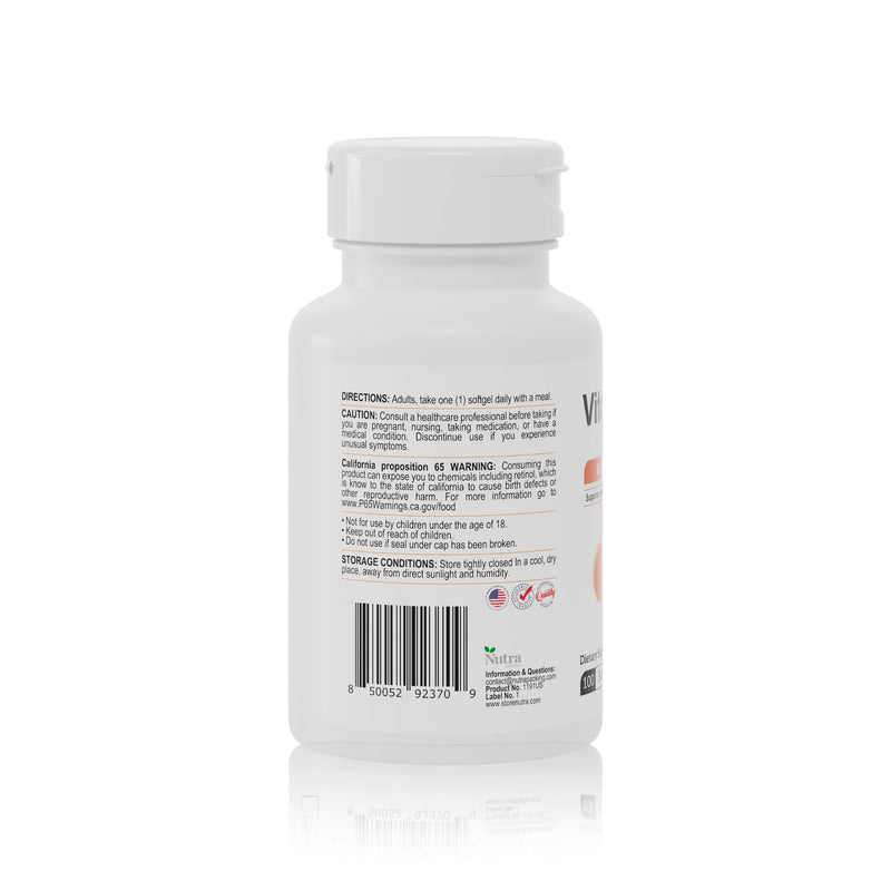 [Australia] - Nutra Vitamin A 10,000 IU & Vitamin D3 400 IU ‚Äì High Potency Softgel Supplement ‚Äì 100 Softgels ‚Äì 100-Day Supply ‚Äì Daily A & D Formula with Retinyl Palmitate & Cholecalciferol 