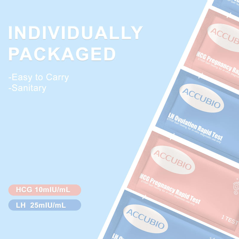[Australia] - ACCUBIO 50 Ovulation Test Strips and 20 Pregnancy Test Strips Combo Kit, Over 99% Accurate Fertility Test, Sensitive LH and HCG Home Rapid Detection, with 70 Free Urine Collection Cups 