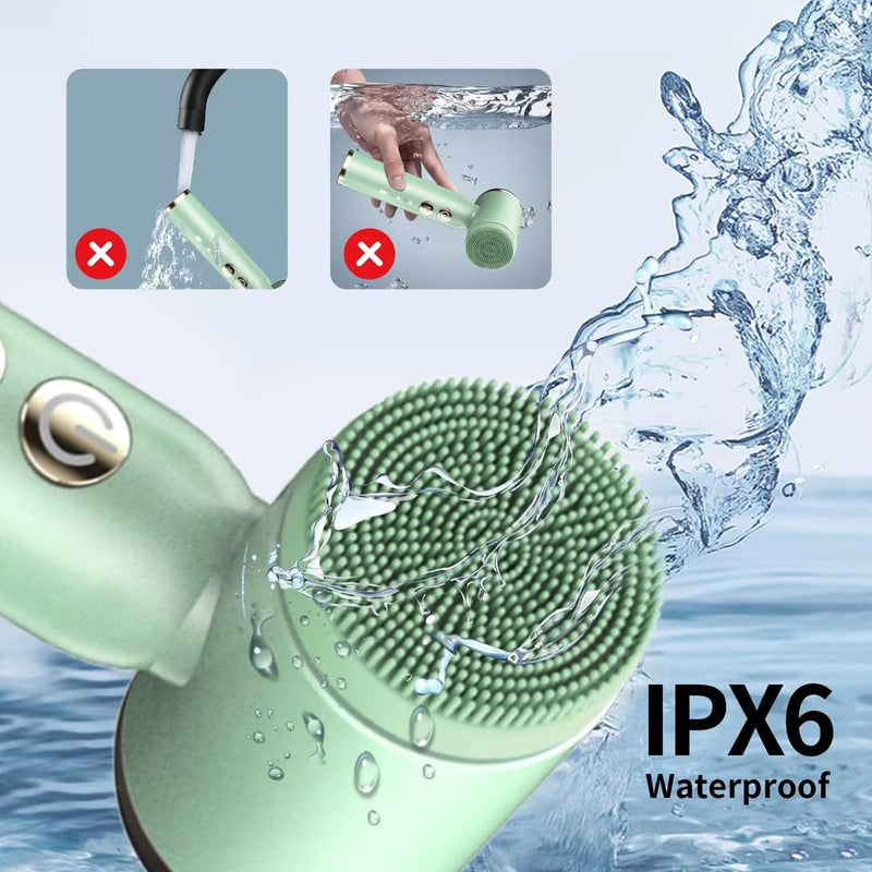 Electric Facial Cleansing Brush,8-in-1 Face Cleansing Brush with Hot & Cold Compress, 6 Brush Heads, 3 Spin Speeds, Waterproof face Scrubber for Exfoliating, Deep Cleansing,Massaging (Green) Green
