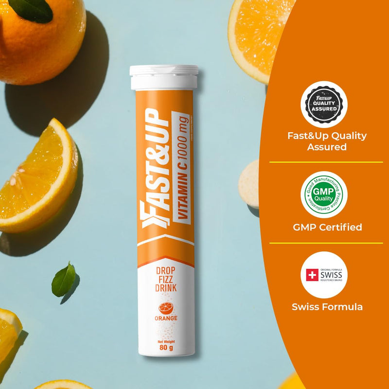 Fast&Up Vitamin C 1000 mg - High Strength - 80 Effervescent Tablets (4 x 20) - Helps Build Strong Immune System - One Daily - Orange Flavour 80 count (Pack of 1)