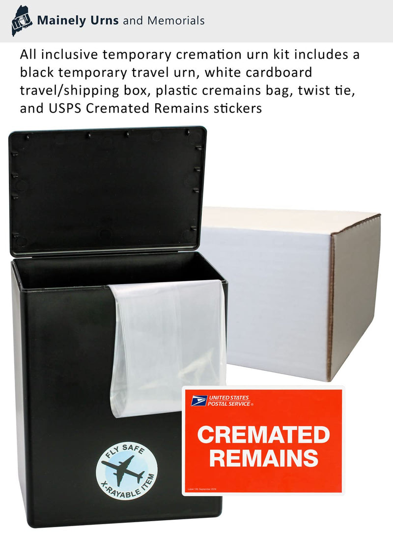 [Australia] - CarrySafe Urn - TSA Approved Fly-Safe and Temporary Travel Cremation Urn Kit for Human Ashes - Airline Friendly - 200 Cubic Inch Capacity - Airline-Ready Black Plastic Urn with Included Travel Box 