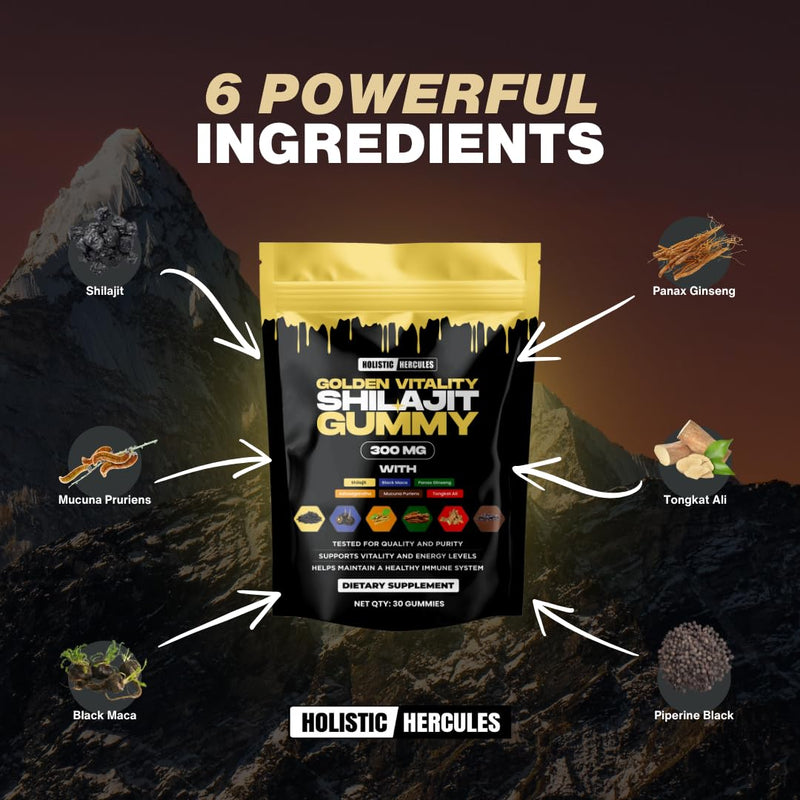 [Australia] - Himalayan Gold Shilajit Gummies with Ashwagandha Black Maca Tongkat Ali Panax Ginseng Mucuna | 100% Natural Organic | Vegan Non-GMO Sugar-Free (30) 30 