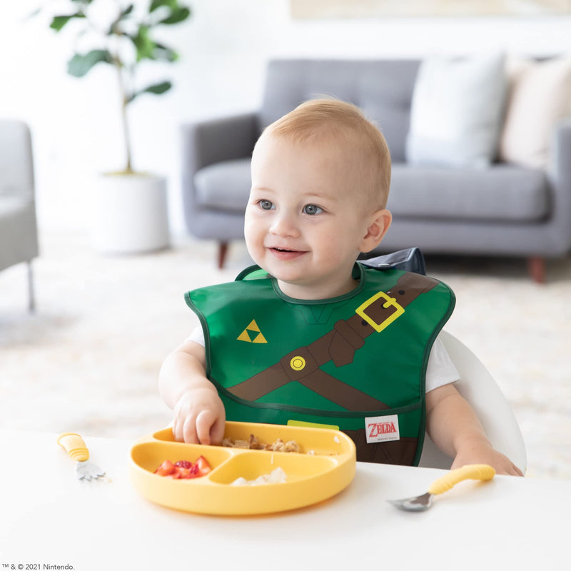 [Australia] - Bumkins Nintendo Bibs for Girl or Boy, SuperBib with Cape for Baby and Toddler 6-24 Months, Essential Must Have for Eating, Feeding, Baby Led Weaning Supplies, Mess Saving Catch Food, Legend of Zelda 1-Pack I1 Zelda, Cape 