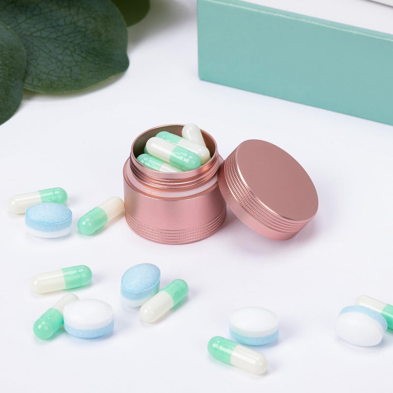 Small Pill Case Metal Pill Box - Portable Pill Container for Pocket Purse | Single Waterproof Pill Holder for Vitamins, Cod Liver Oil, Medicine, Daily Pill Organizer Pink S