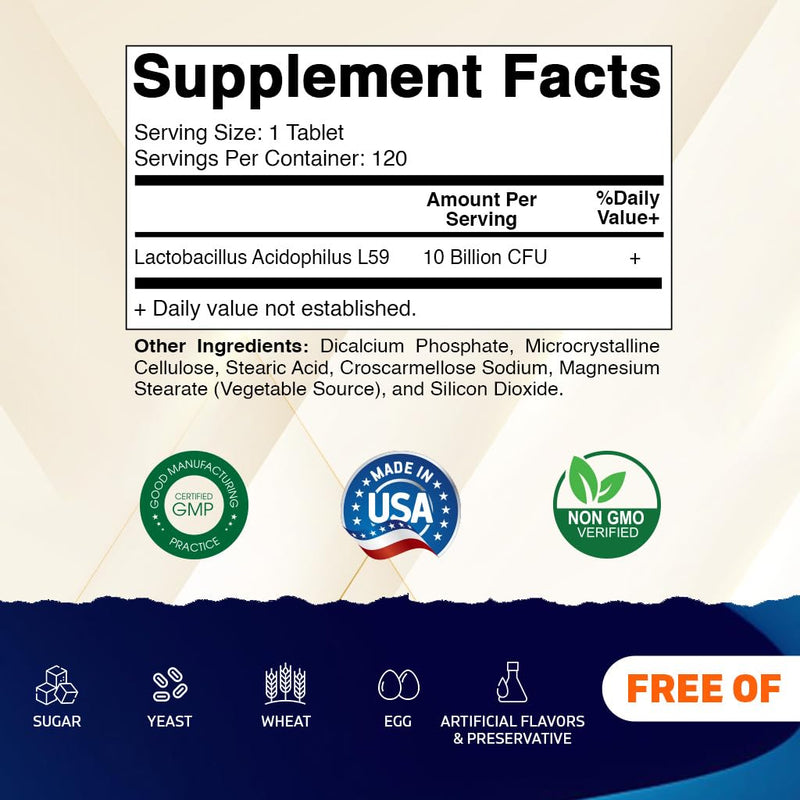 Vitamatic Acidophilus Probiotic - 10 Billion CFU - 5X Potency - Daily Probiotic Supplement, Supports Digestive Health - 120 Tablets (Pack of 2) 120 Count (Pack of 2)