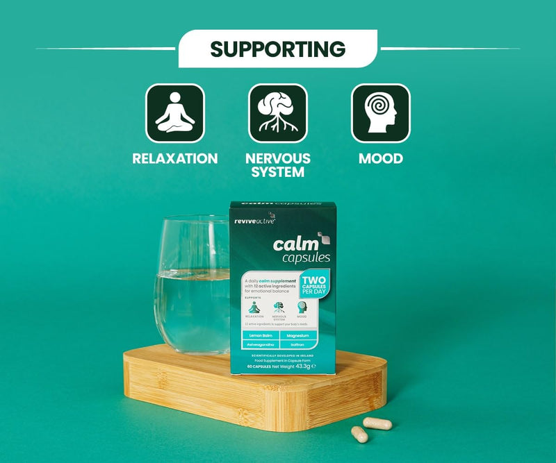 Revive Active Calm Capsules - 12 Active Ingredients - Ashwagandha with Essential Vitamins and Magnesium - Supports Energy Levels, Nervous System, Relaxation & Mood - 60 Capsules