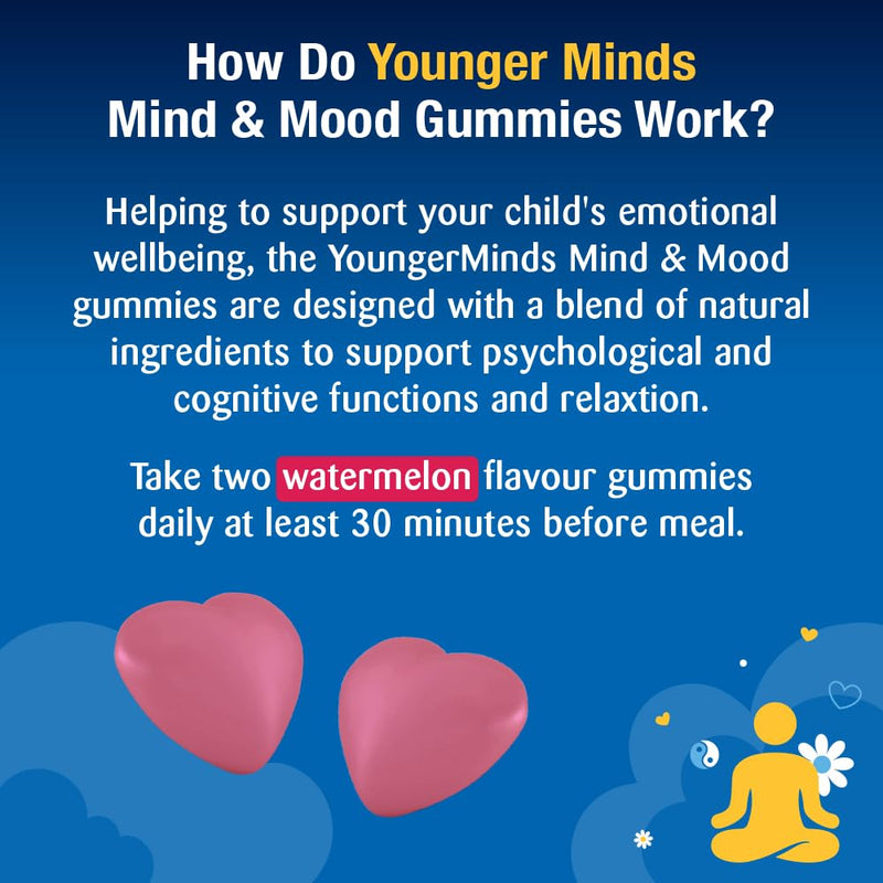 Haliborange YoungerMinds Mind & Mood Gummies for Kids 6–16 | Sugar-Free Daily Supplement with Magnesium, L-Tyrosine, Thiamin & Chamomile | Supports Focus, Calm & Emotional Balance – 60 Gummies