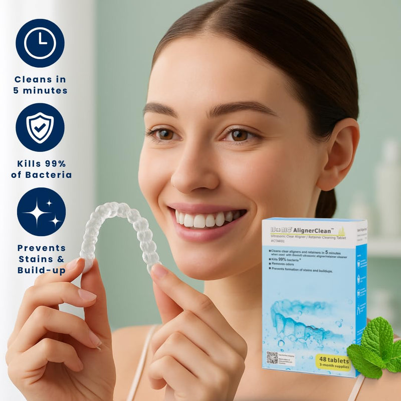 [Australia] - iSonic AlignerClean™ CTAR01x4, Ultrasonic Cleaning Tablet for daily cleaning of aligners/retainers, dental appliances, night guards, cpap components. 48 Tablets x4 pack 