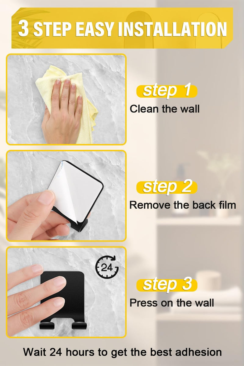 [Australia] - Caianwin Pack of 2 Razor Holder Shower Self-Adhesive Hooks Black Razor Holder Shower Stainless Steel Adhesive Hooks, Bathroom and Kitchen Towel Holder without Drilling 2 Pieces Black 
