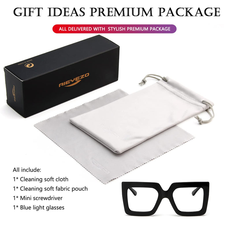 [Australia] - AIEYEZO Oversized Square Blue Light Glasses for Women Cute Big Frame Glasses Fashion Clear Multi-Color Computer Eyewear Black 54 Millimeters 