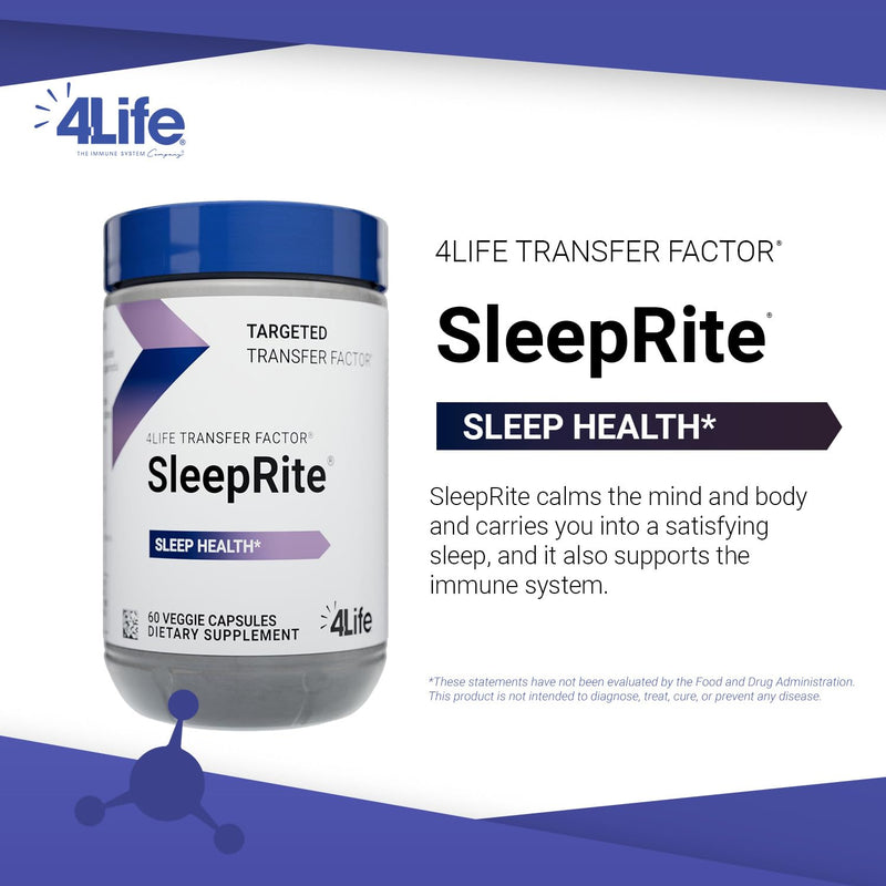 4Life Transfer Factor SleepRite Sleep Support with Melatonin, 60 Capsules | GABA, Magnesium, Ashwagandha, Nightly deep sleep support, Recovery, Daily health balance, Immune wellness, Calming botanicals