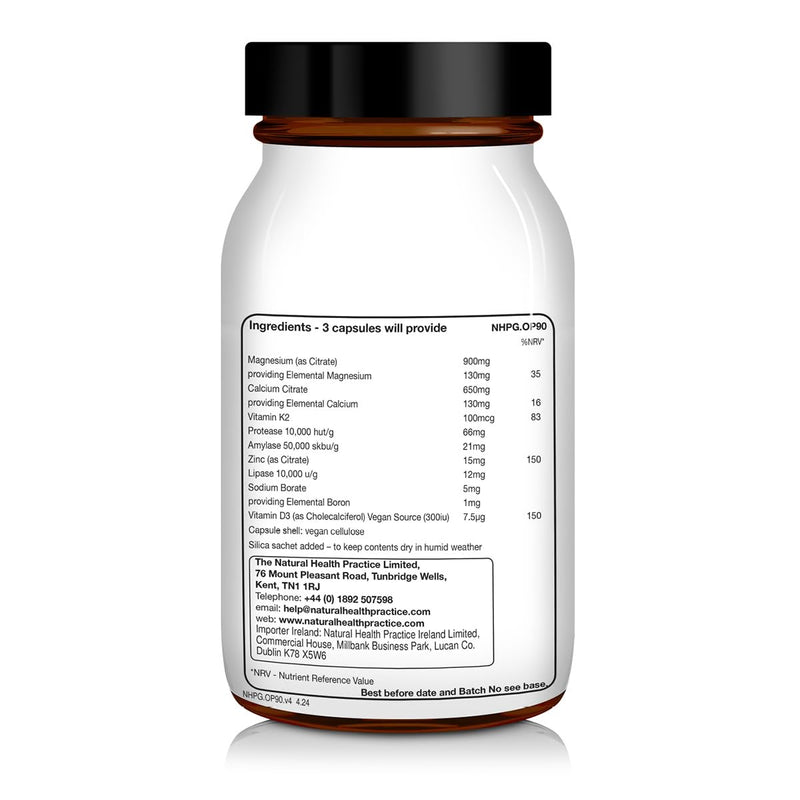 NHP Advanced Osteo Support - Multivitamin Supplement for Healthy Bones with Calcium, Magnesium, Vitamin D3, Zinc, and Digestive Enzymes,Vegan, All-Natural,No Fillers - 90 Vegan Capsules