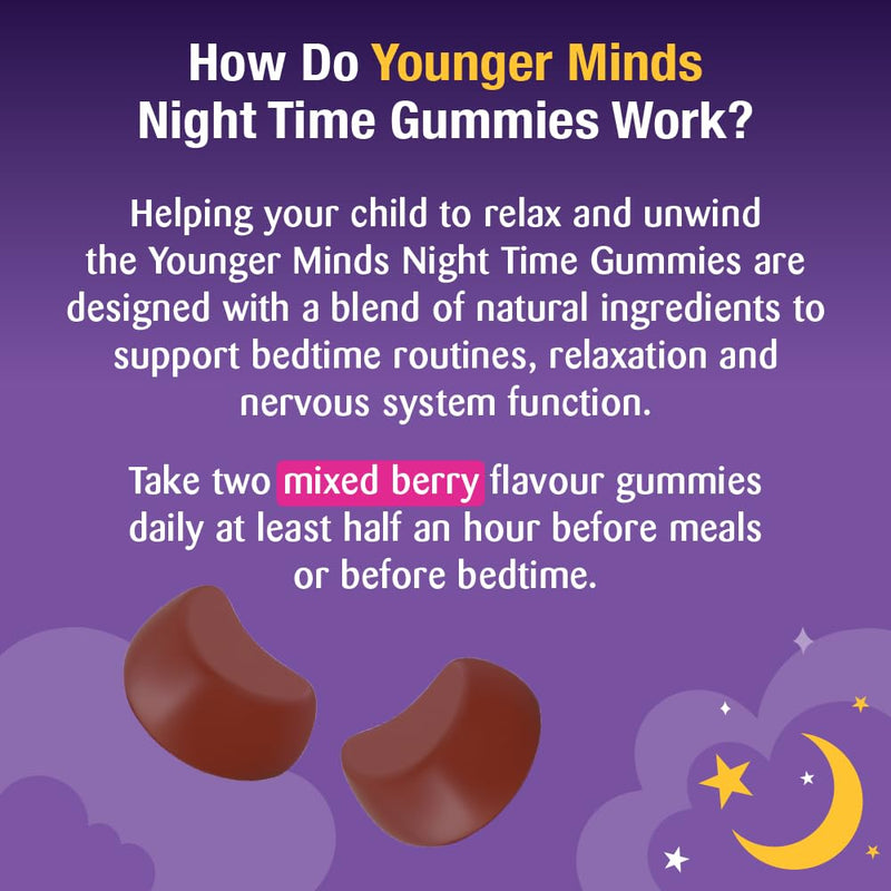 Haliborange YoungerMinds Night-time Gummies for Kids 6–16 | Sugar-Free Sleep Support with Magnesium, L-Tryptophan, B6 & Lavender | Promotes Relaxation & Bedtime Routine – 60 Gummies 60 count (Pack of 1)