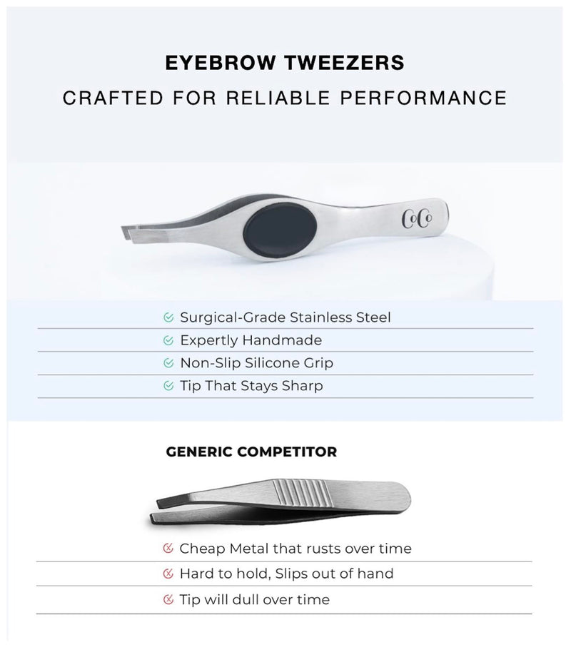 Professional Eyebrow Tweezers for Women and Men – Precision Stainless Steel Slant-Pointed Tip Tweezer for Facial Hair, Ingrown Hair, Splinter, Eyebrows & Blackhead Removal, Silver and Black 1 Silver/ Black