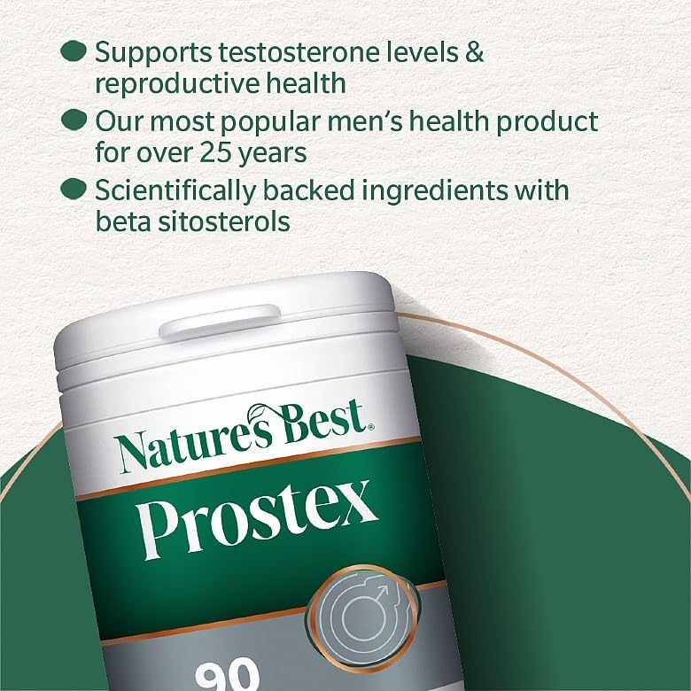 Nature’s Best Prostex - High Strength Men’s Health Supplement with Beta Sitosterol, Zinc & Vitamin D3 - Testosterone, Fertility & Immune Support - 90 Vegan Tablets (1+ Month Supply)