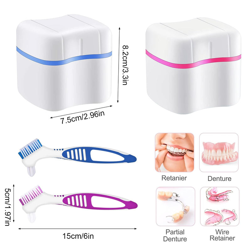 [Australia] - 2 dentures box, dentures container, false teeth storage box, leak-proof denture box, bathing dentures container with basket, for false teeth storage with 2 cleaning brushes 