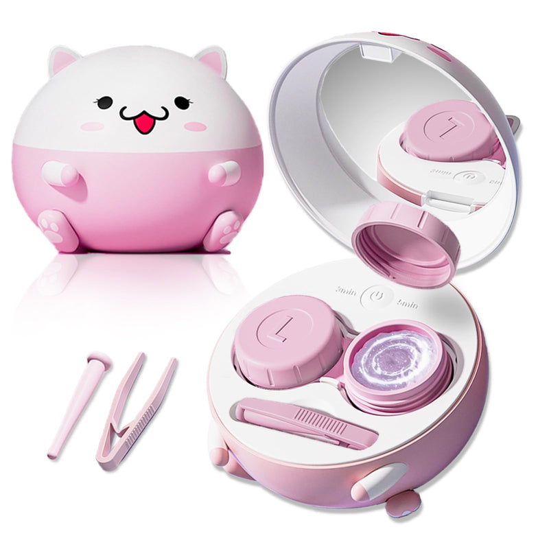 [Australia] - Cute Contact Lens Cleaner, Case Cleaning Machine with Solution Soak Case and Contact Lens Applicator Tool for Daily Vision Care, Travel Size (Pink) Pink 