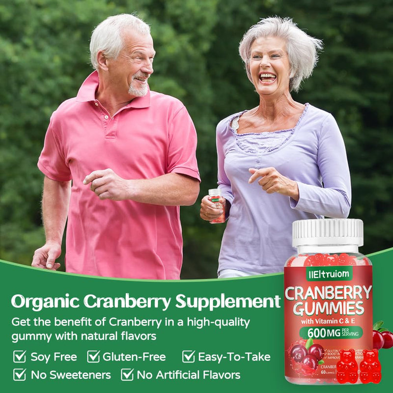 Cranberry Gummies 600mg with Vitamin C & E, Hibiscus Blend, Sugar Free | 60 Chewable Gummies with No Artificial Colors, Flavors, or Added Sugars 1