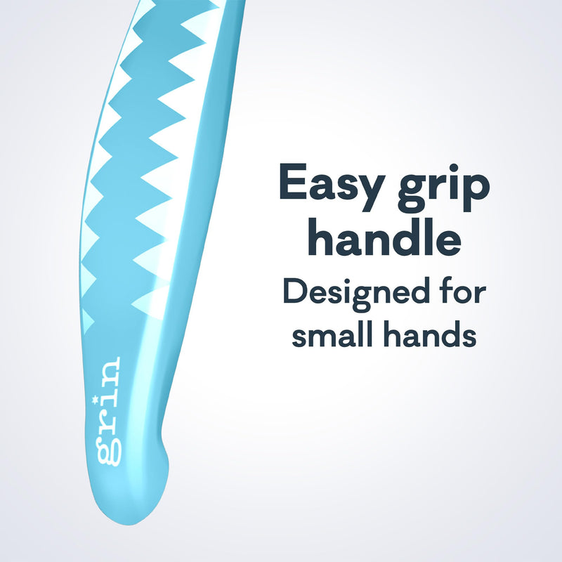 [Australia] - Grin Kids 100% Recycled Toothbrush, Extra Soft, 4 Count, Blue, Gentle Care for Baby and Toddler Teeth 