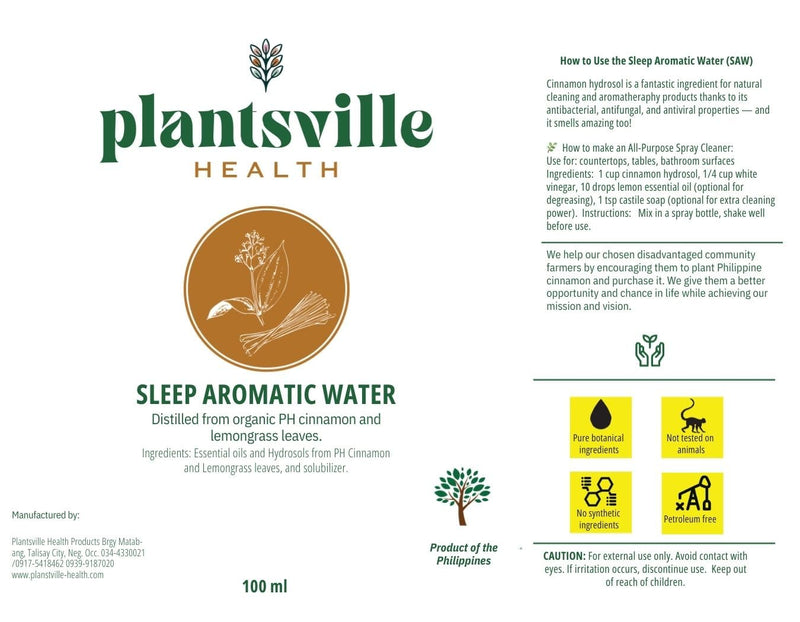 Organic Philippine Cinnamon & Lemongrass Sleep Aid Water to sleep better, 100 ml (3.38 US fl oz) x 2 pieces spray bottle, relaxation gifts with Filipino abaca & hablon ribbon.